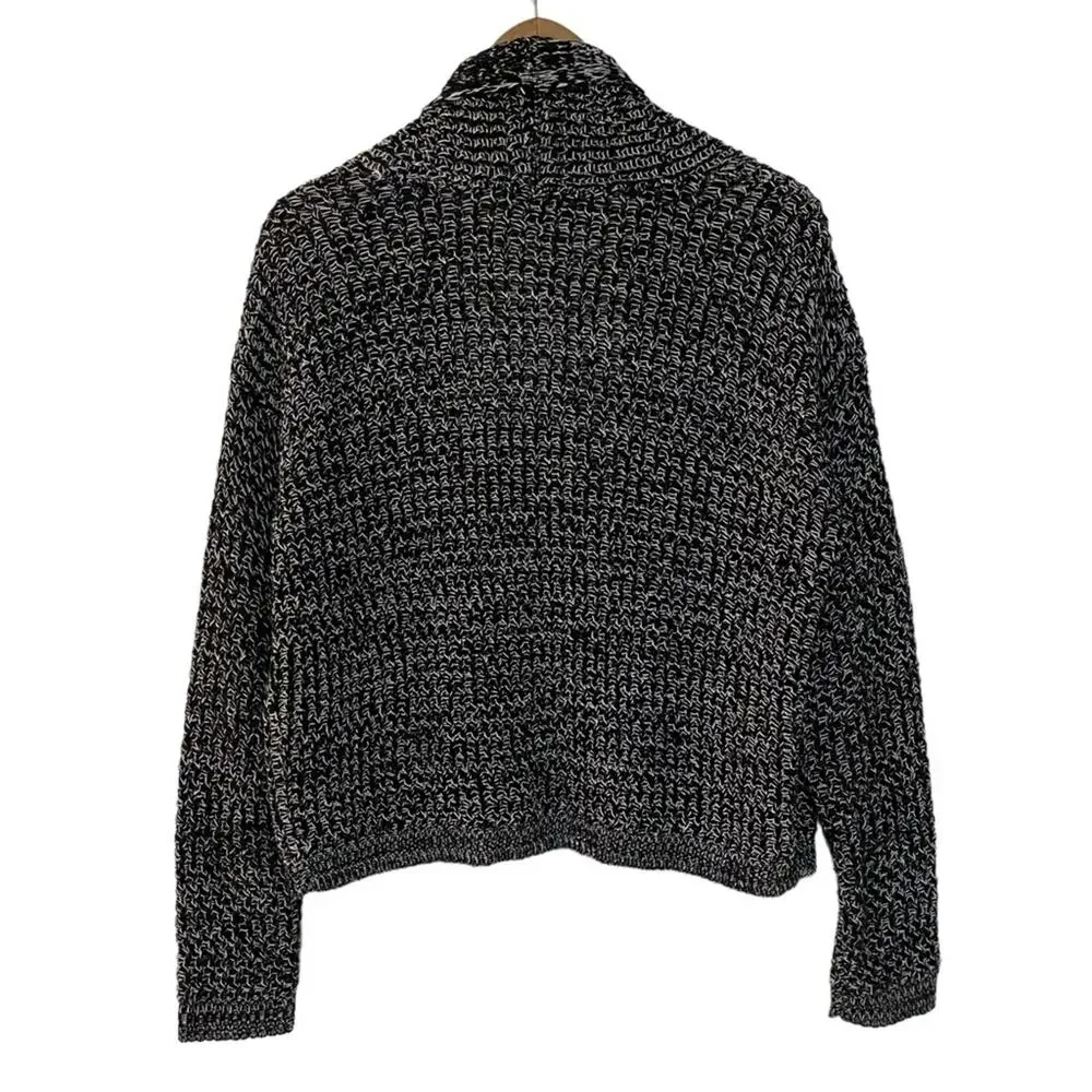 COTTON EMPORIUM Open Front Cardigan Sweater Black White Size Medium Cross Stitch